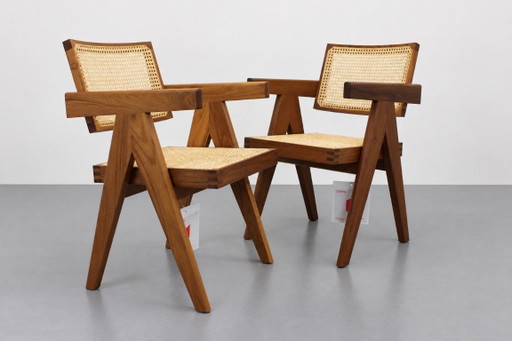 Set Of 2 Capitol 051 Complex Cassina, Pierre Jeanneret Poltrona, Teak, Rattan