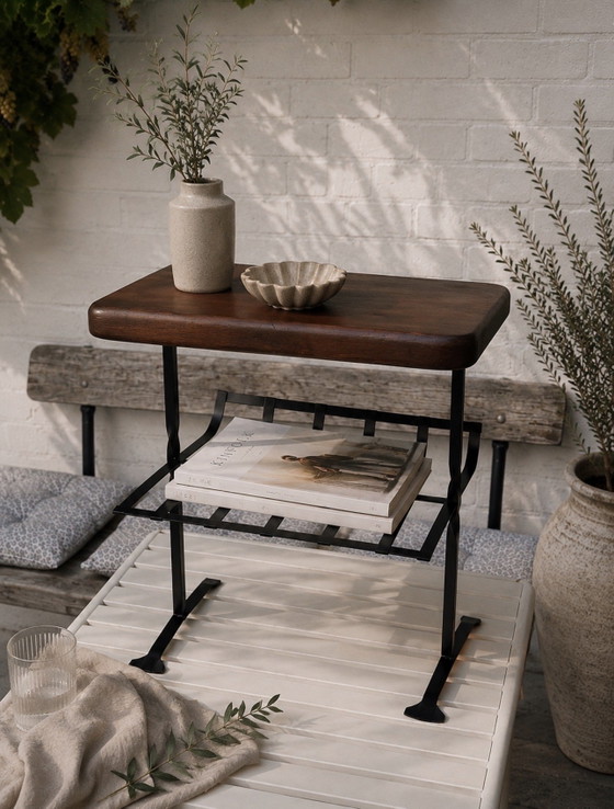 Vintage side table with magazine rack | Restored – Wood, Iron (photo 4 of 5)
