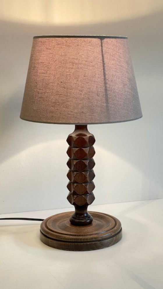 Image 1 of Vintage Geometric Wooden Lamp in the Style of Charles Dudouyt