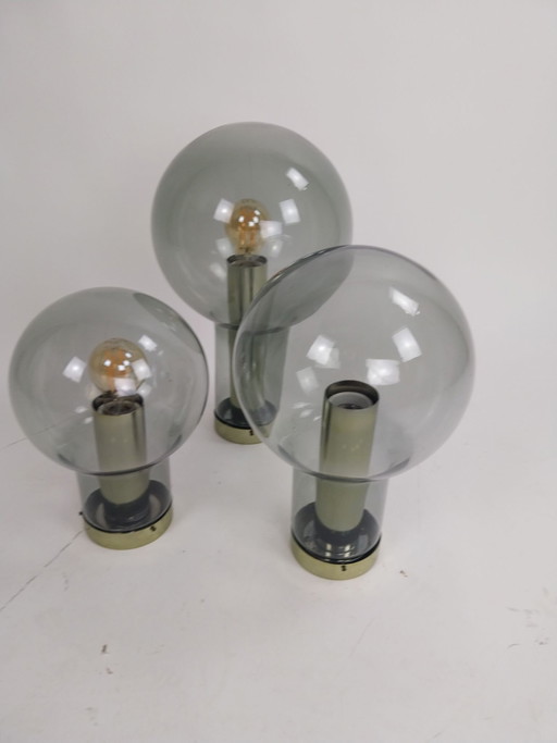 1 x set of three Raak Amsterdam globe by Frank Ligtelijn 1968