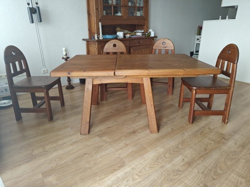Table and 4 chairs Scandinavian 70s solid pine brutalism/rustic modern