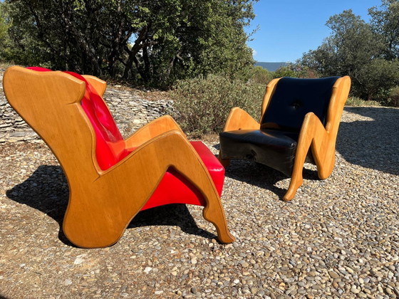 Coppia di Poltrone Vintage Design Postmoderno Him + Her Anni '70 '80 – Wood, Plastic (photo 15 of 15)