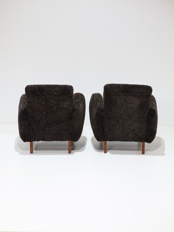 2 Danish 1940s Vintage Art Deco Armchairs, Sheep Wool (photo 5 of 13)