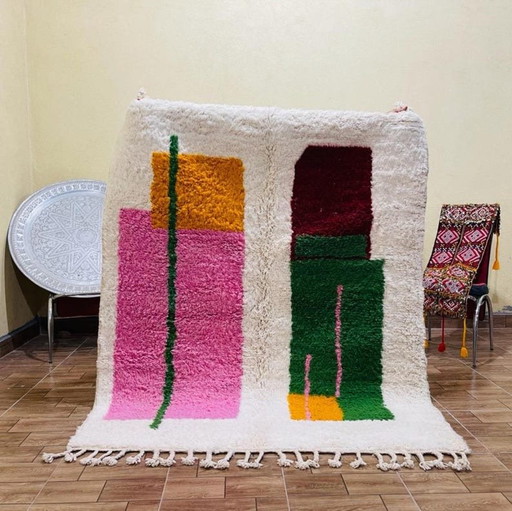 Alfombra bereber de lana natural, tejida a mano con métodos tradicionales, tamaño 2/3 m.