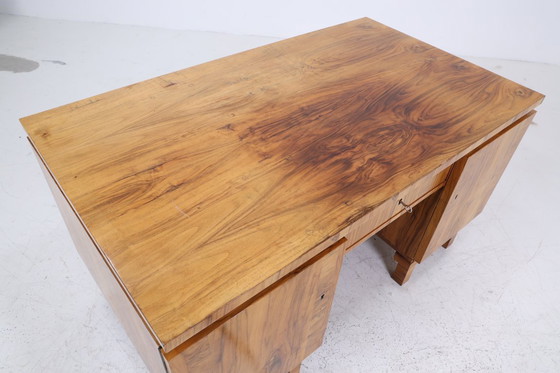 Image 1 of Art Déco desk 1920s original | Antique walnut office desk | Vintage wooden executive desk | #05-18