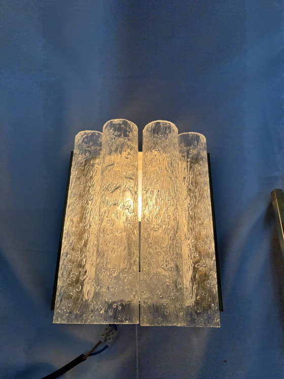 Image 1 of Ensemble d'appliques vintage Doria Leuchten tubes en verre glacé 1960