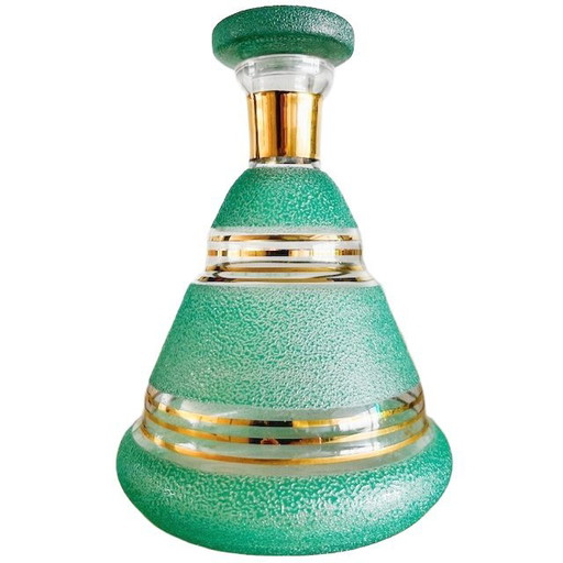 Vintage Mid-Century Liqueur Decanter Carafe Turquoise Sugared Booms Glass 1950s – glazen karaffen (photo 2 of 16)