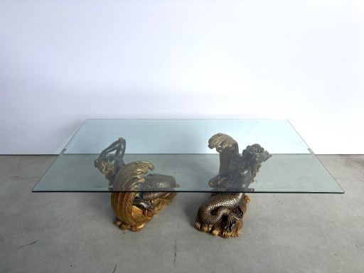 Vintage vergulde houten zeemeermin salontafel, jaren 60