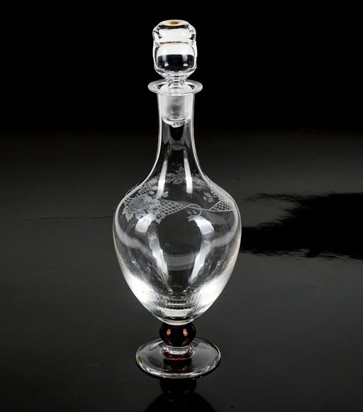 Botella de cristal grabada y esmerilada C.I. Italy firmada con tapón