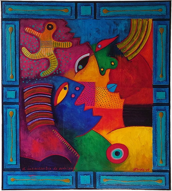 Image 1 of Origineel Schilderij Clemens Briels: "El Intercambio de Opiniones" (2008) - Gesigneerd & Certificaat!