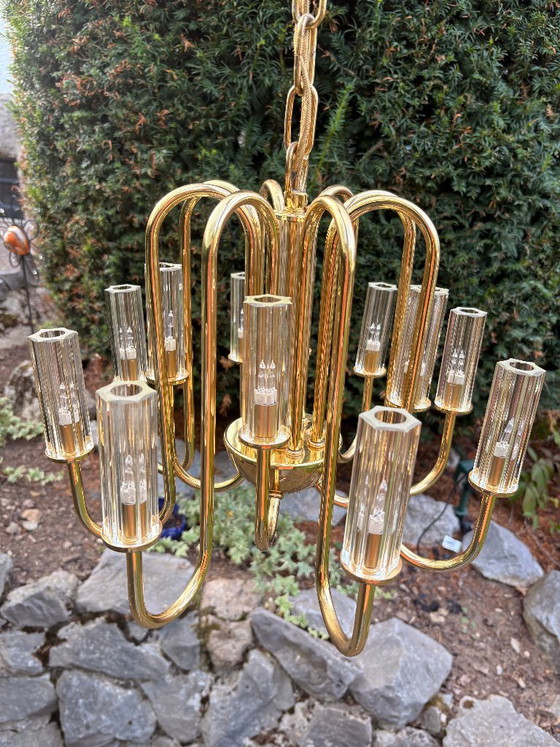 Lustre de haute qualité par Ernst Palme, années 70/80 – Glass, Brass (photo 4 of 5)