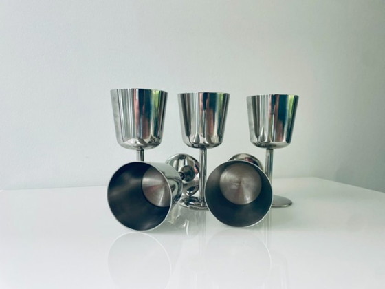 Image 1 of Set of 5 vintage stainless steel goblets – minimalist design