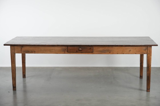 Image 1 of Grande tavolo da pranzo antico francese XXL in stile fattoria con due cassetti