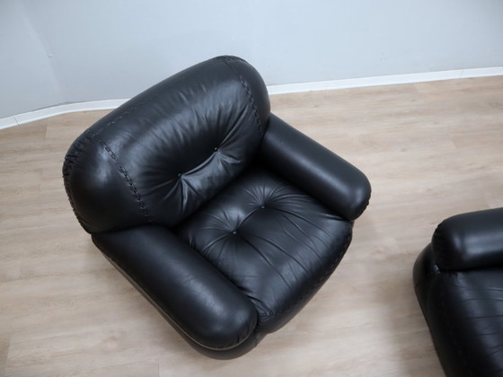 Image 1 of Paar Mobil Girgi Sapporo Sessel, schwarzes Leder, Italien, 1970er Jahre
