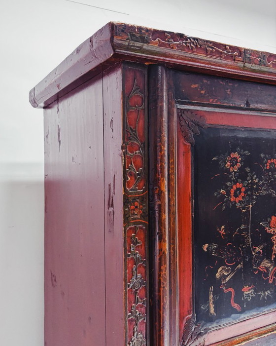 Vintage Chinese Black & Red Cabinet – Metal, Wood (photo 8 of 19)