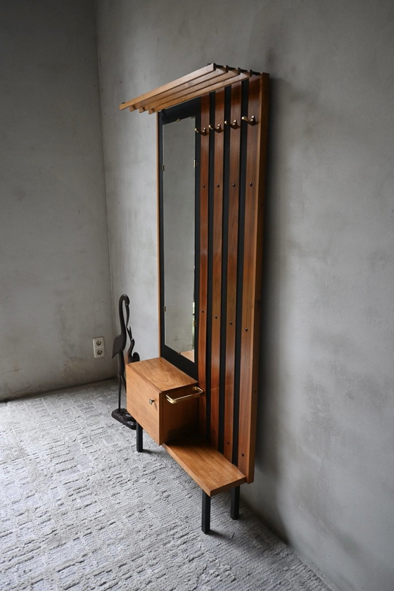 Stilvolle 50er Jahre Garderobe-Kleiderständer, Aufbewahrungsschrank, Holz, Glas, Braun (Foto 2 von 10)