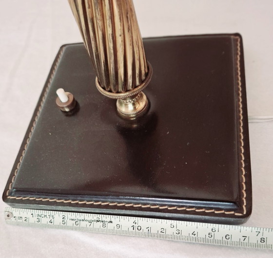 Image 1 of 1950s Jacques Adnet Style Leather and Twisted Brass Table Lamp/jute/midcentury modern/French designer