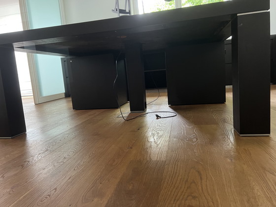 Image 1 of Double wooden desk with leather inlay and drawer units