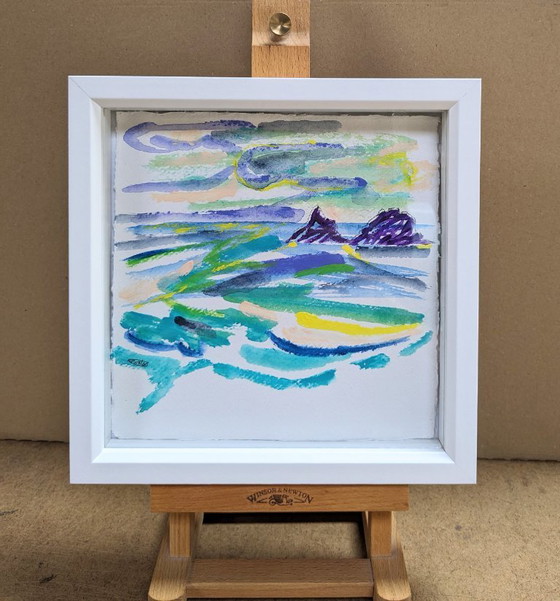 Image 1 of CAPE CORNWALL PRIEST COVE BRISONS SEASCAPE NIGEL WATERS ENCADRÉ SIGNÉ PLEIN AIR