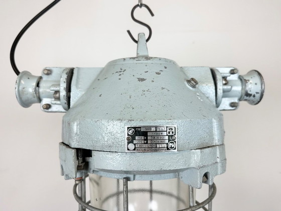 Image 1 of Grey Industrial Bunker Hanging Light with Iron Cage from Elektrosvit, 1970s