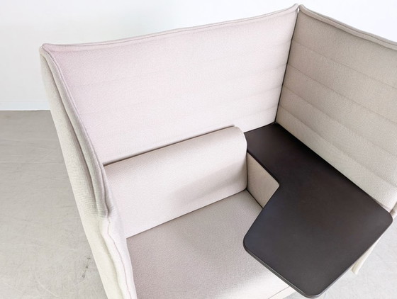 Image 1 of 3x Originele Vitra Alcove fauteuil met hoge rugleuning, grijsbeige, kantoorbank