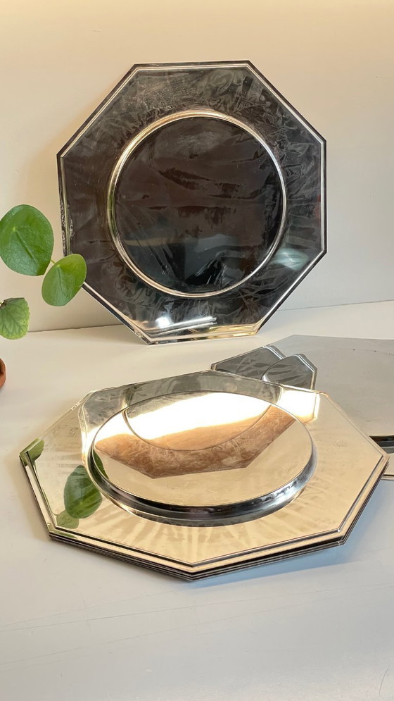 Image 1 of Set van 6 vintage zilveren metalen borden