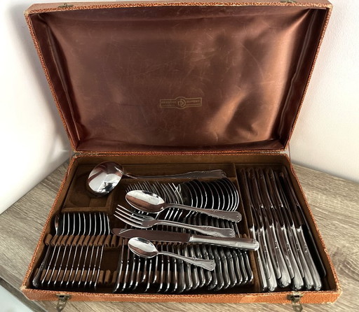 Juego de cubiertos de 49 piezas de Devouge Dupont - Metal plateado - Estilo Luis XV - Caja original