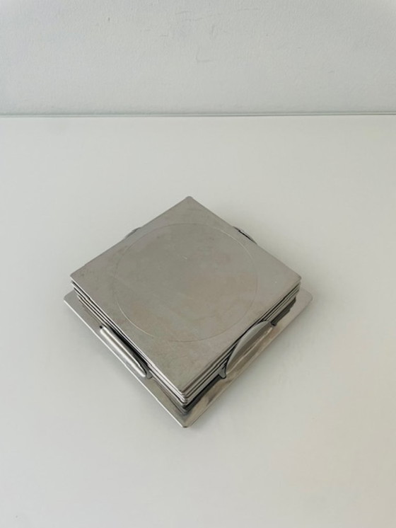 Image 1 of Ikea Groggy Vintage Coasters – Set di 6 sottobicchieri in acciaio inossidabile con supporto
