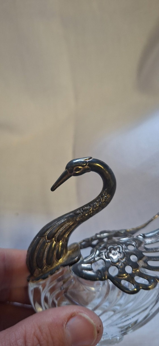 Saliera a forma di cigno con cucchiaio, stile metà secolo. – Accessori da tavola, Glass, Metal (photo 6 of 7)