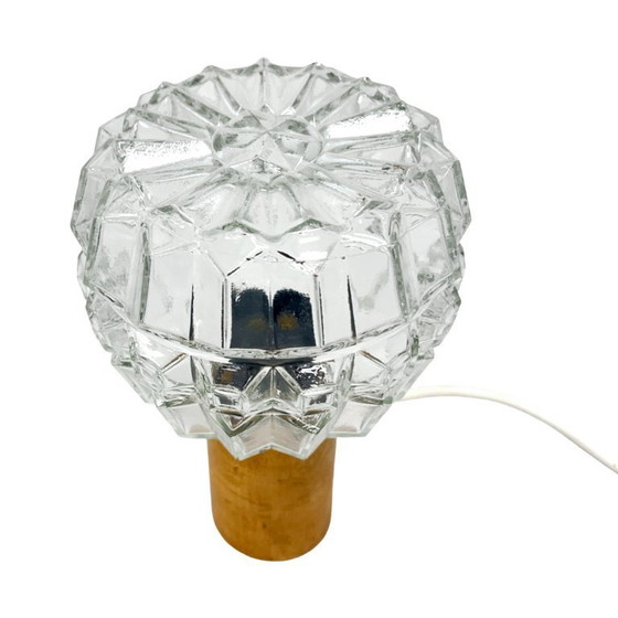 Image 1 of AKA Leuchten – vintage pressed glass and wood bedside lamp, Germany, 1970s.