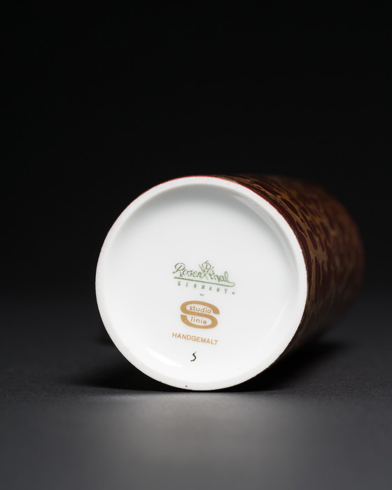 Image 1 of Rosenthal H. Drexler Vase Duo en porcelaine peinte à la main et boîte à couvercle Goldfeuer