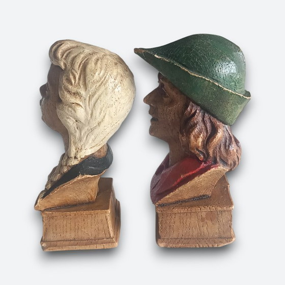 Image 1 of Tijl en Nele Uilenspiegel – Boekensteunen (2) – Arbopanda – Made in Belgium – ca. 1960–1970