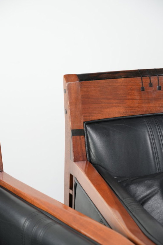 Image 1 of Black leather set of 2 Art Deco Schuitema design armchairs in good condition