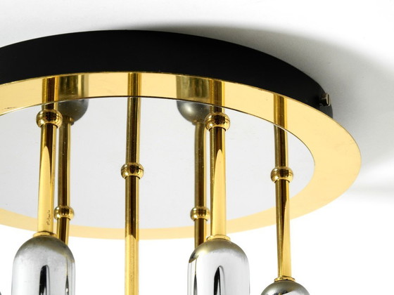 Image 1 of Lampada da soffitto postmoderna originale anni '80 di H. Schmidt Leuchtenfabrik, in ottone e cromo