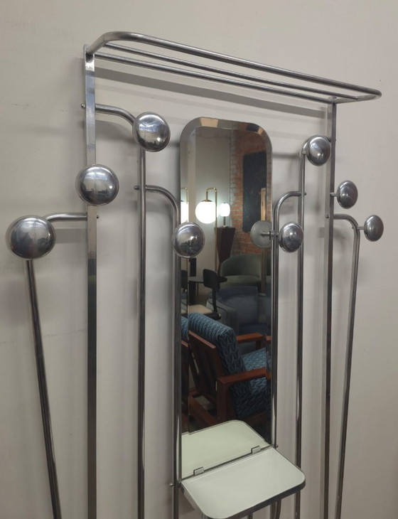 Image 1 of Appendiabiti da ingresso in alluminio stile Art Déco francese con specchio smussato
