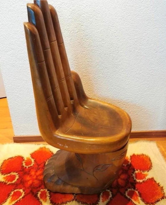 Image 1 of Chaise de méditation vintage style Bouddha, années 1970, en bois massif.