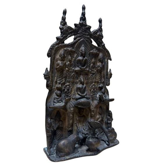 Antiguo Relieve de Templo de Bronce del Buddha Mucalinda – Estilo Himalaya India/Nepal – c. 1880–1920 – (photo 3 of 10)