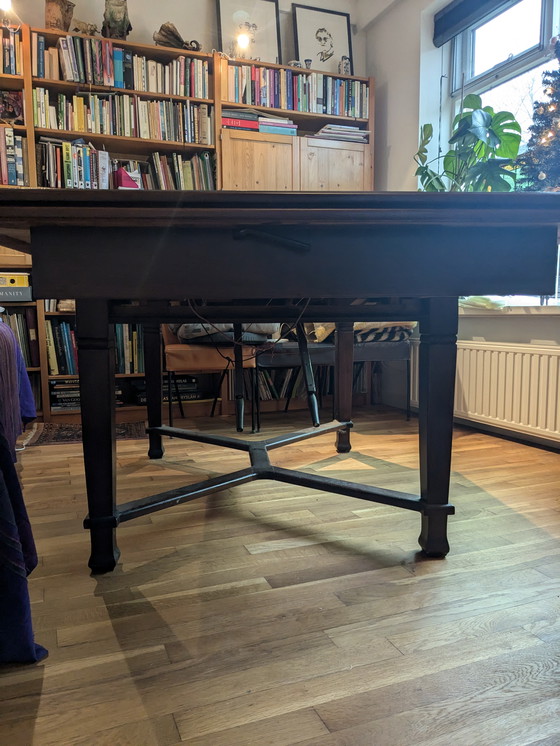 Image 1 of Art Nouveau Eettafel. Aan Beide Zijden 2X Uittrekbaar. Lengte Is 130 Cm + Naar Wens 1 Tot Max 4X 55Cm Uittrekbaar.