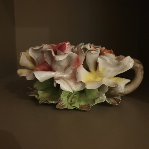 Authentic Capodimonte porcelain flower arrangement/candlestick-antique roses
