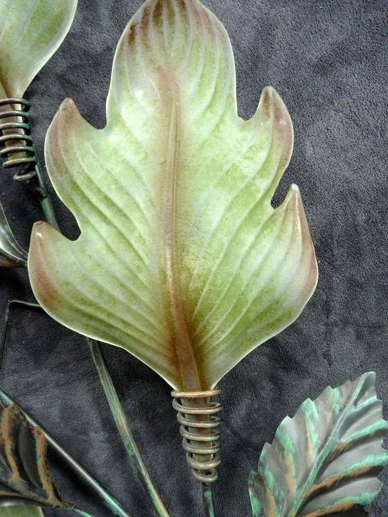 Image 1 of gigantic wall lamp painted murano glass leaf 105 cm