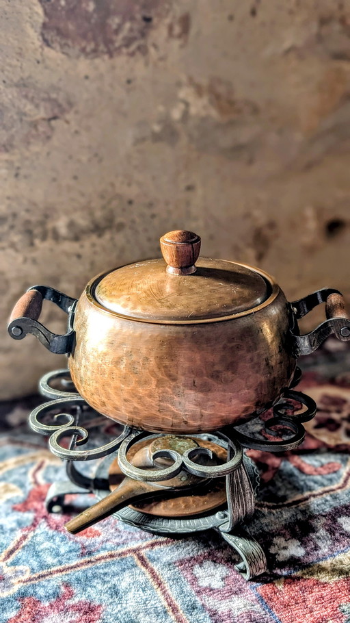 Set da fonduta NELSI in rame martellato, Souillac, Francia