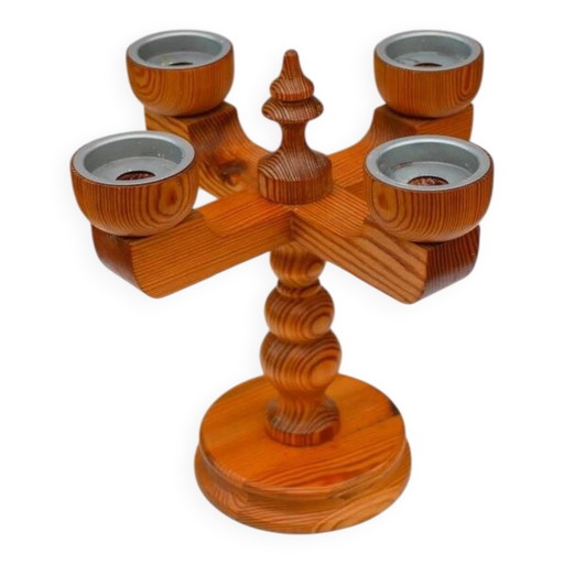 Bougeoir rustique en bois par Jan Johnsson pour Smålandsslöjd, Suède, 1975