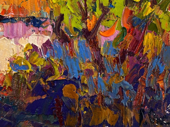 Image 1 of Original Oil Painting Evening Nature Landscape Hope breaks through the clouds