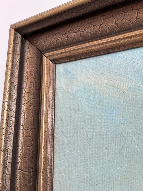 Image 1 of Grande peinture à l'huile originale vintage représentant un paysage avec un chien