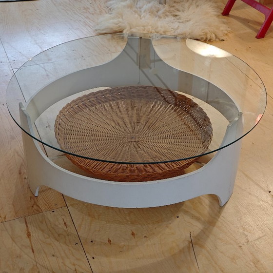 Image 1 of Vintage coffee table white wicker glass