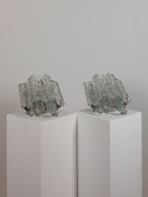 Pair of Magnificent Ice Glass Sconces Designed by J.T.Kalmar for Franken KG (Austria | 1960)