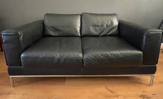 Image 1 of Zwart lederen vintage IKEA bank 