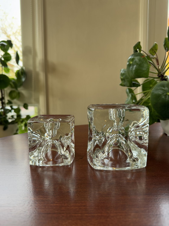 Image 1 of Vintage Sklo Union Space Age Ice Cube Cube Candlesks Glass - Design Rudolf Jurnikl 1960s