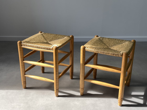 Image 1 of Ensemble de 2 tabourets en osier vintage des années 1960
