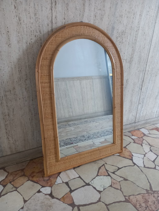 Miroir avec cadre en bois et bambou par Dal Vera, 1980